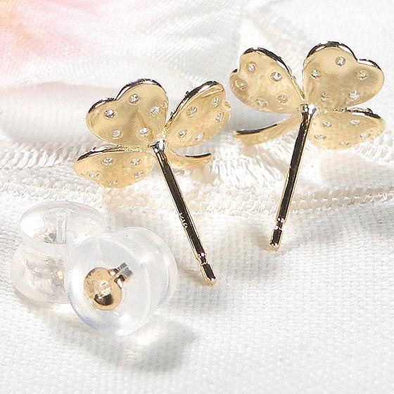 K18YG K18WG 0.40ct ダイヤモンド ピアス 送料無料 人気 ダイヤモンド 0.4カラット 可愛い 三つ葉 ダイヤ クローバー ゴールド 18金 18k ギフト 贈り物 AU-0334の画像