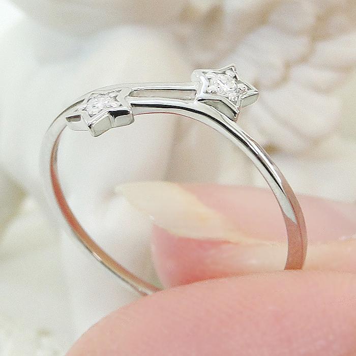 K18YG Pt950 0.05ct スターモチーフ ダイヤモンド リング 送料無料 18