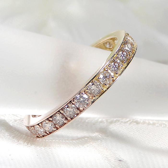 K18 YG PG 1.0ct フチあり ダイヤモンド フル エタニティ リング 送料