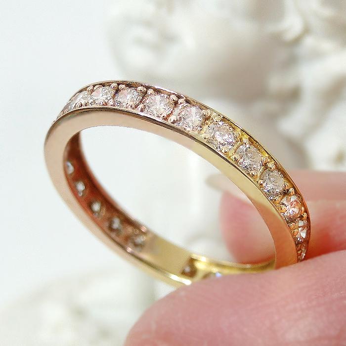 K18 YG PG 1.0ct フチあり ダイヤモンド フル エタニティ リング 送料
