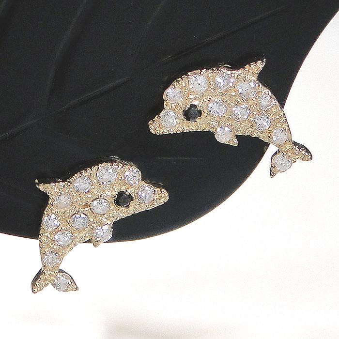 K18YG イルカモチーフ ダイヤモンド ピアス 0.14ct 送料無料 18金 人気