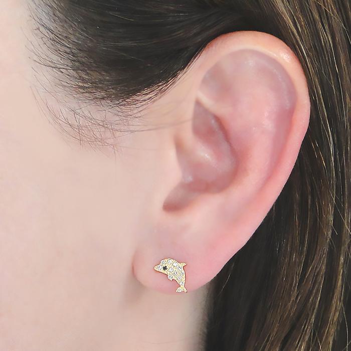 K18YG イルカモチーフ ダイヤモンド ピアス 0.14ct 送料無料 18金 人気