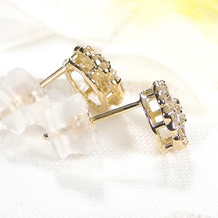 K18YG 0.44ct フラワーモチーフ ダイヤモンドピアス 送料無料 18金