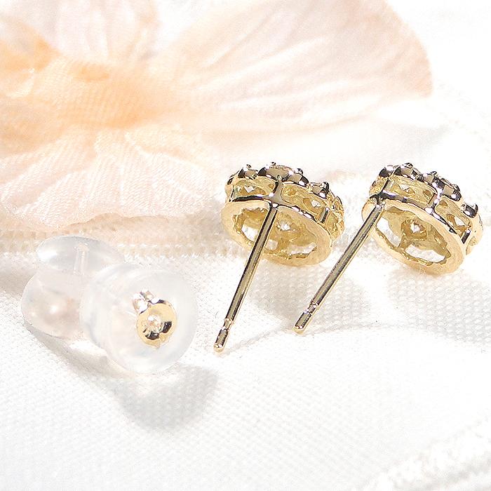 K18YG 0.44ct フラワーモチーフ ダイヤモンドピアス 送料無料 18金