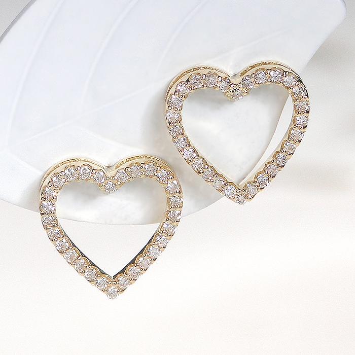 K18YG 0.20ct ハートモチーフ ダイヤモンド スタッド ピアス 送料無料 ハート オープンハート ゴールド １８金 人気 上品 ゴールドピアス ダイヤ 可愛い AU-0380の画像