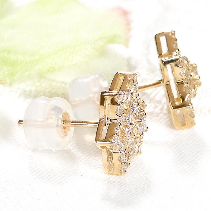 K18YG 0.5ct フラワーモチーフ ダイヤモンド ピアス 送料無料 人気