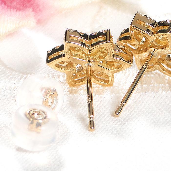 K18YG 0.5ct フラワーモチーフ ダイヤモンド ピアス 送料無料 人気