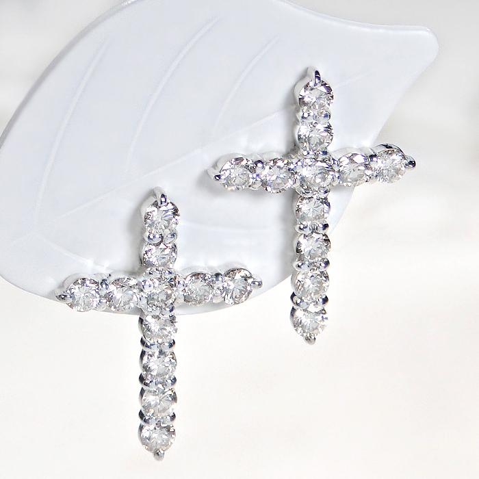 K18 WG YG 1.00ct クロス ダイヤモンド ピアス 送料無料 人気 ダイヤ