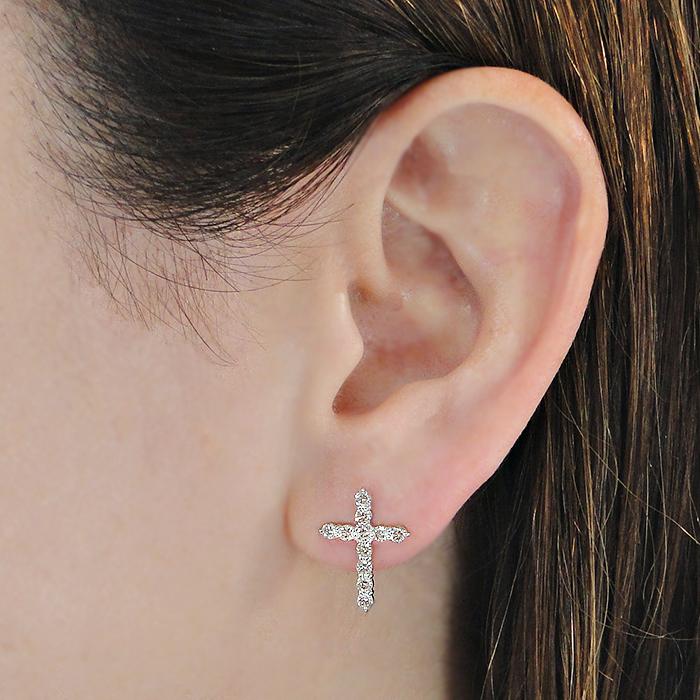 K18 WG YG 1.00ct クロス ダイヤモンド ピアス 送料無料 人気 ダイヤ