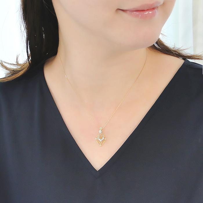 K18YG PT950 0.30ct ダイヤモンド ネックレス 送料無料 0.3ct 人気 ダイヤ ペンダント プラチナ 18金 イエローゴールド コンビカラー 贈り物 揺れる AU-0386の画像