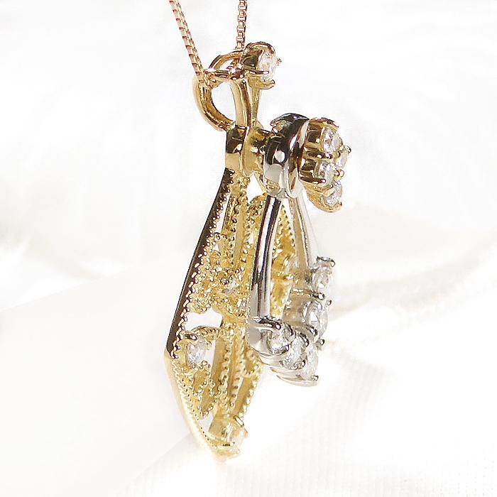 K18YG PT950 0.30ct ダイヤモンド ネックレス 送料無料 0.3ct 人気 ダイヤ ペンダント プラチナ 18金 イエローゴールド コンビカラー 贈り物 揺れる AU-0386の画像