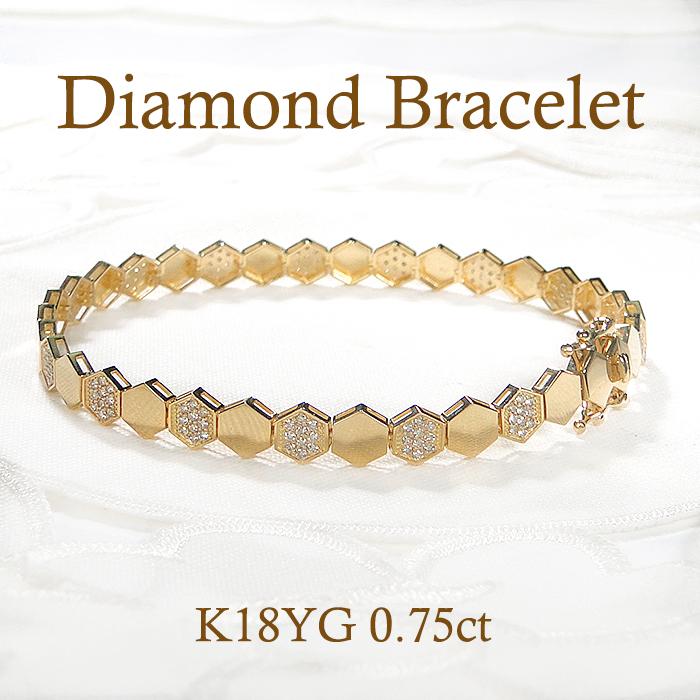 K18YG 0.75ct ダイヤモンドブレスレット 送料無料 k18 18金 可愛い