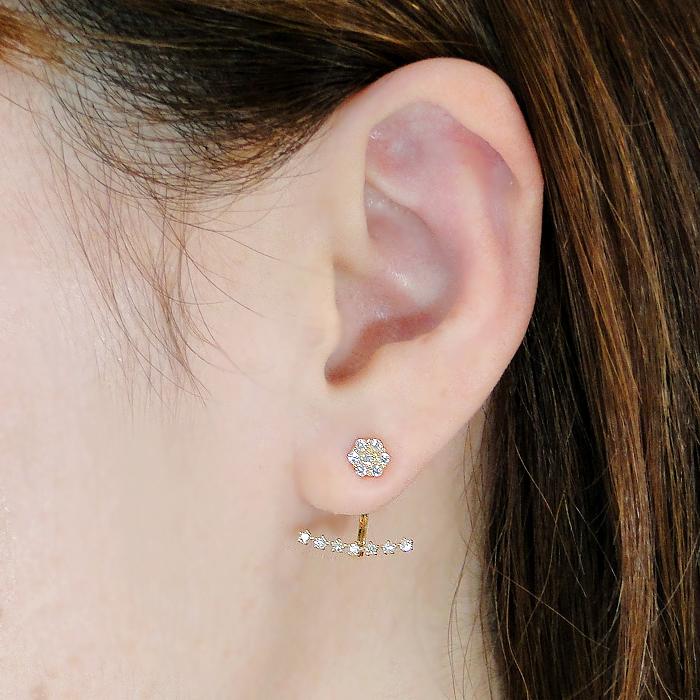 K18YG 0.44ct ダイヤモンド ピアス 送料無料 人気 2way ピアス 可愛い ダイヤピアス 18金 ゴールド 18k 変わったピアス フラワー 花 スター 星 0.44ct AU-0392の画像