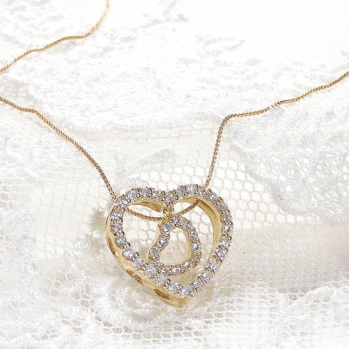 K18YG 0.40ct ダイヤモンド ハート ネックレス 送料無料 K18 18金 人気