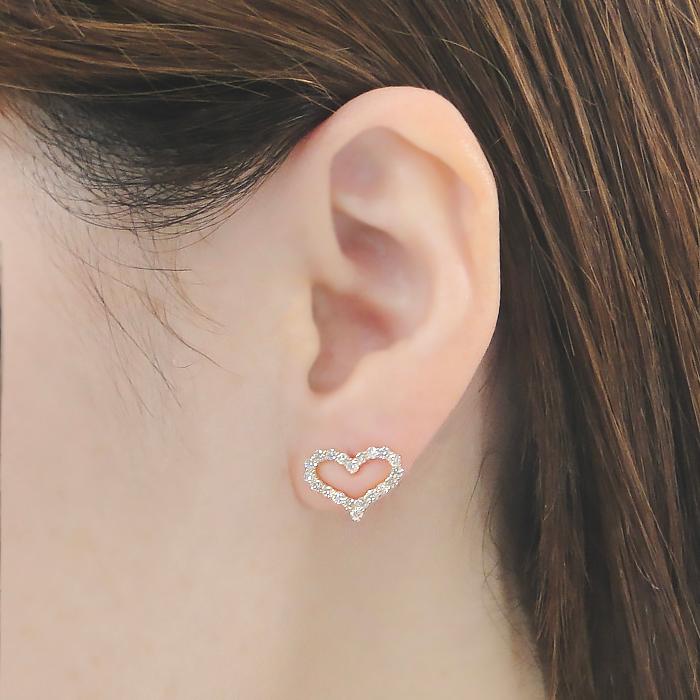 K18YG 0.90ct ハートモチーフ ダイヤモンド スタッド ピアス 送料無料