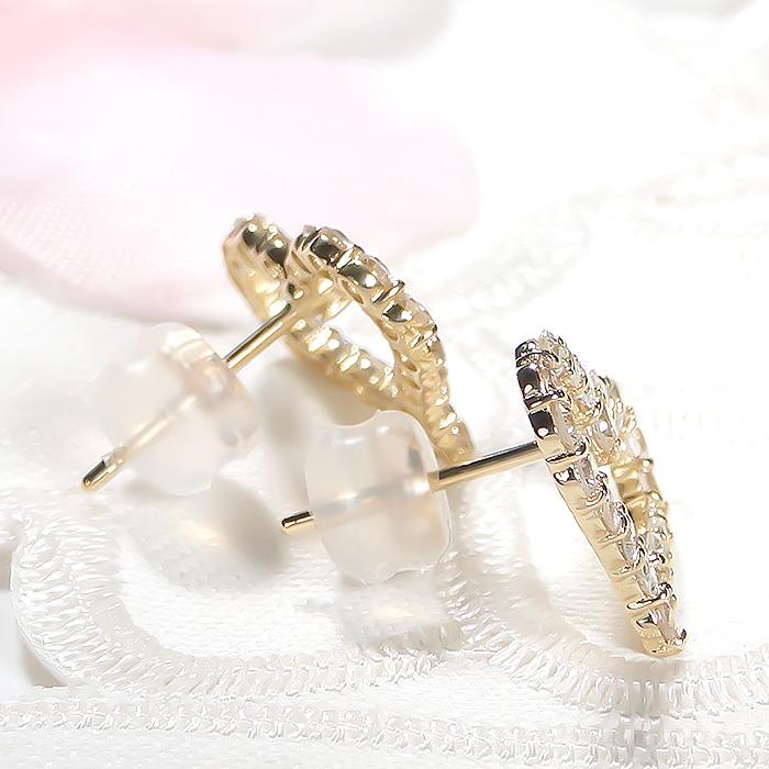 K18YG 0.90ct ハートモチーフ ダイヤモンド スタッド ピアス 送料無料 