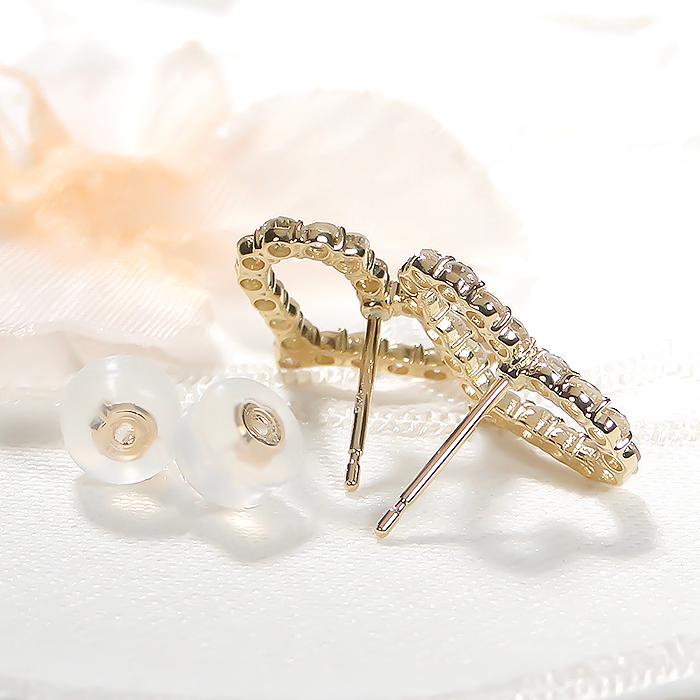 K18YG 0.90ct ハートモチーフ ダイヤモンド スタッド ピアス 送料無料