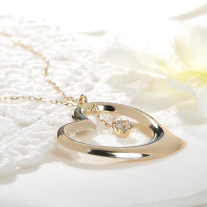 K18YG 0.08ct ダイヤモンド ハート ネックレス 送料無料 人気  