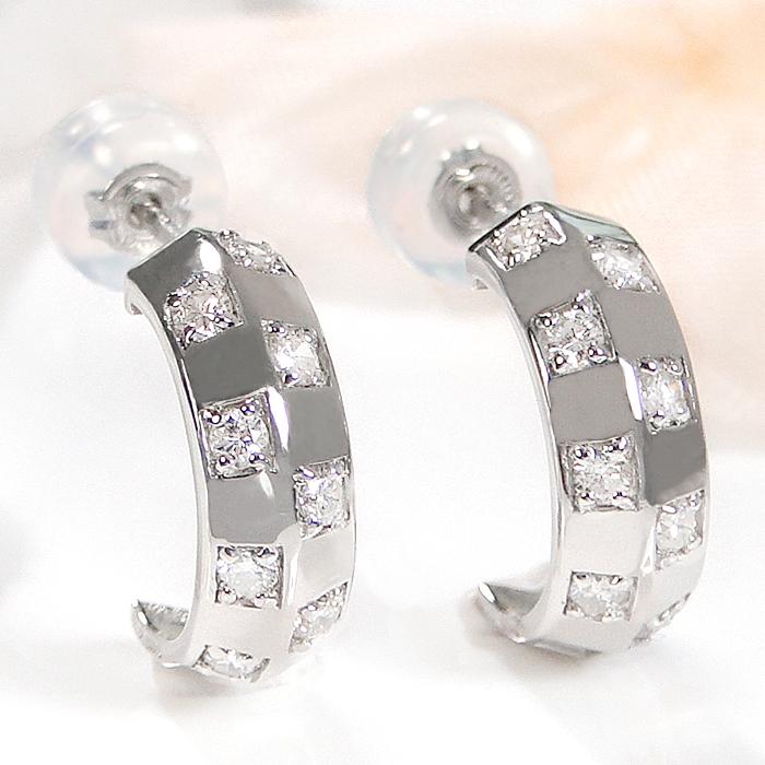 Pt950 0.32ct ドット ダイヤモンド ピアス 送料無料 人気 可愛い 水玉 フープピアス フープ PT プラチナ ダイヤピアス ダイア ダイヤモンド シンプル AU-0412の画像
