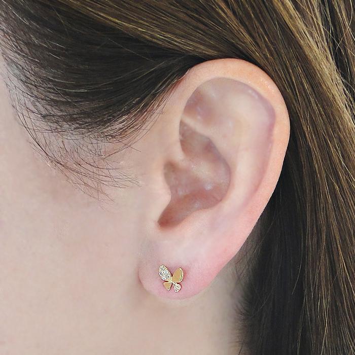 K18YG 0.14ct ダイヤモンド バタフライ ピアス 送料無料 蝶 蝶々
