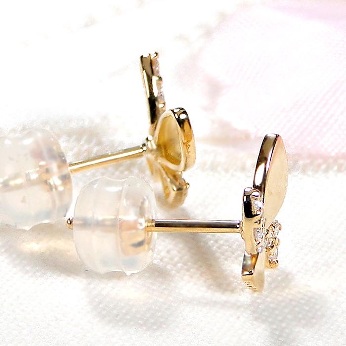 K18YG 0.14ct ダイヤモンド バタフライ ピアス 送料無料 蝶 蝶々