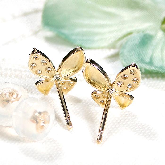 K18YG 0.14ct ダイヤモンド バタフライ ピアス 送料無料 蝶 蝶々