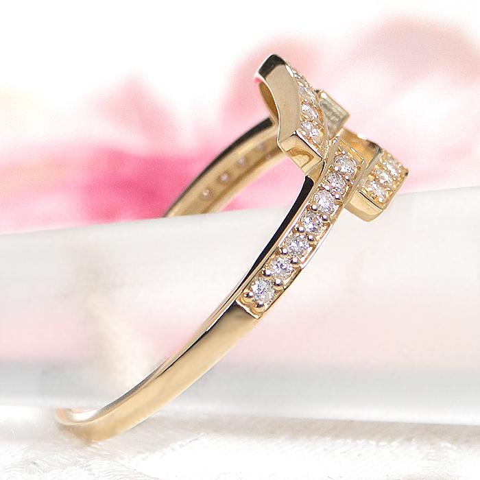 K18YG 0.18ct ダイヤモンド ノット リング 送料無料 縁結び クロス ねじり 結び ロープ 人気 ダイヤ 18金 ダイヤ ダイヤモンドリング ダイアリング 指輪 AU-0414の画像