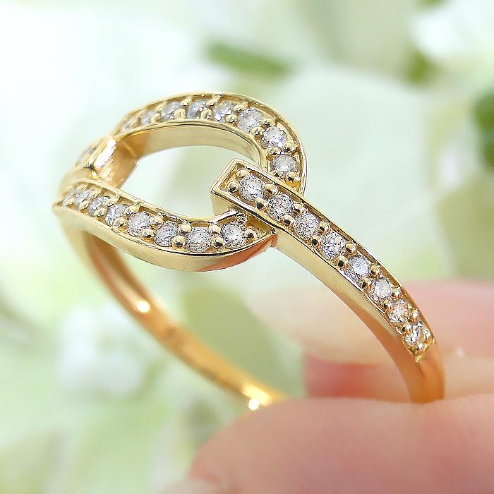 K18YG 0.18ct ダイヤモンド ノット リング 送料無料 縁結び クロス ねじり 結び ロープ 人気 ダイヤ 18金 ダイヤ ダイヤモンドリング ダイアリング 指輪 AU-0414の画像