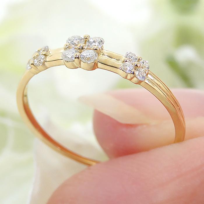K18YG 0.18ct フラワー ダイヤモンド リング 送料無料 人気
