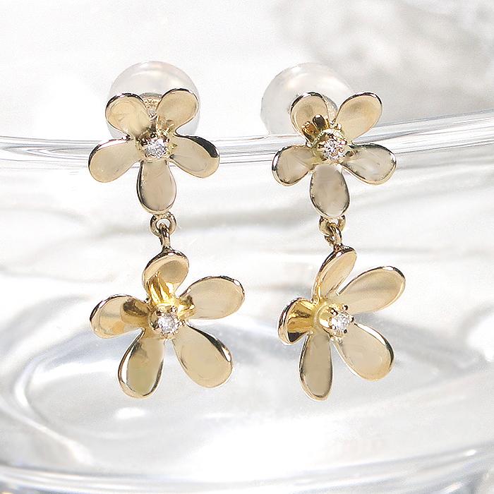 K18WG パール 花モチーフ ピアス(片耳用) K18 YG PG 0.04ct フラワーモチーフ ダイヤモンド ピアス 送料無料 18K