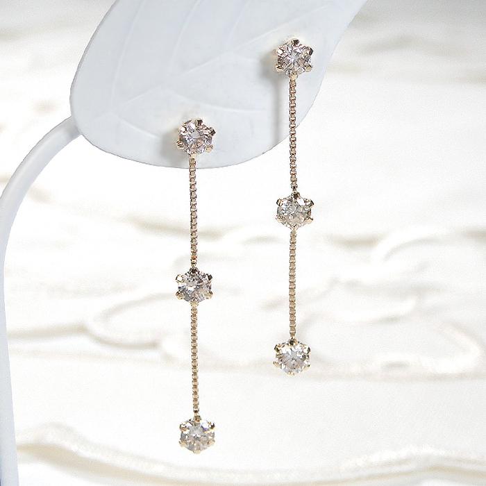 K18YG 0.6ct ダイヤモンド ピアス 送料無料 人気 ダイヤピアス K18 18金 チェーン 0.6ct イエローゴールド 縦長 縦長デザイン ダイヤ 人気 上品 揺れる AU-0447の画像