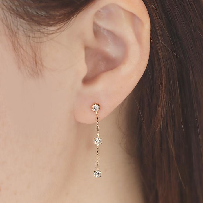 K18YG 0.6ct ダイヤモンド ピアス 送料無料 人気 ダイヤピアス K18 18金 チェーン 0.6ct イエローゴールド 縦長 縦長デザイン ダイヤ 人気 上品 揺れる AU-0447の画像
