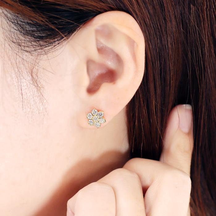 K18YG 1.0ct フラワーモチーフ ダイヤモンドピアス 送料無料 K18