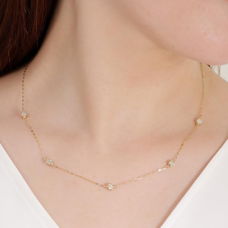 K18YG 0.70ct ダイヤモンド ステーション ネックレス 送料無料 K18 18金 ゴールド 人気 ダイアネックレス ペンダント 0.7ct ご褒美 おしゃれ 路線図 AU-0469の画像