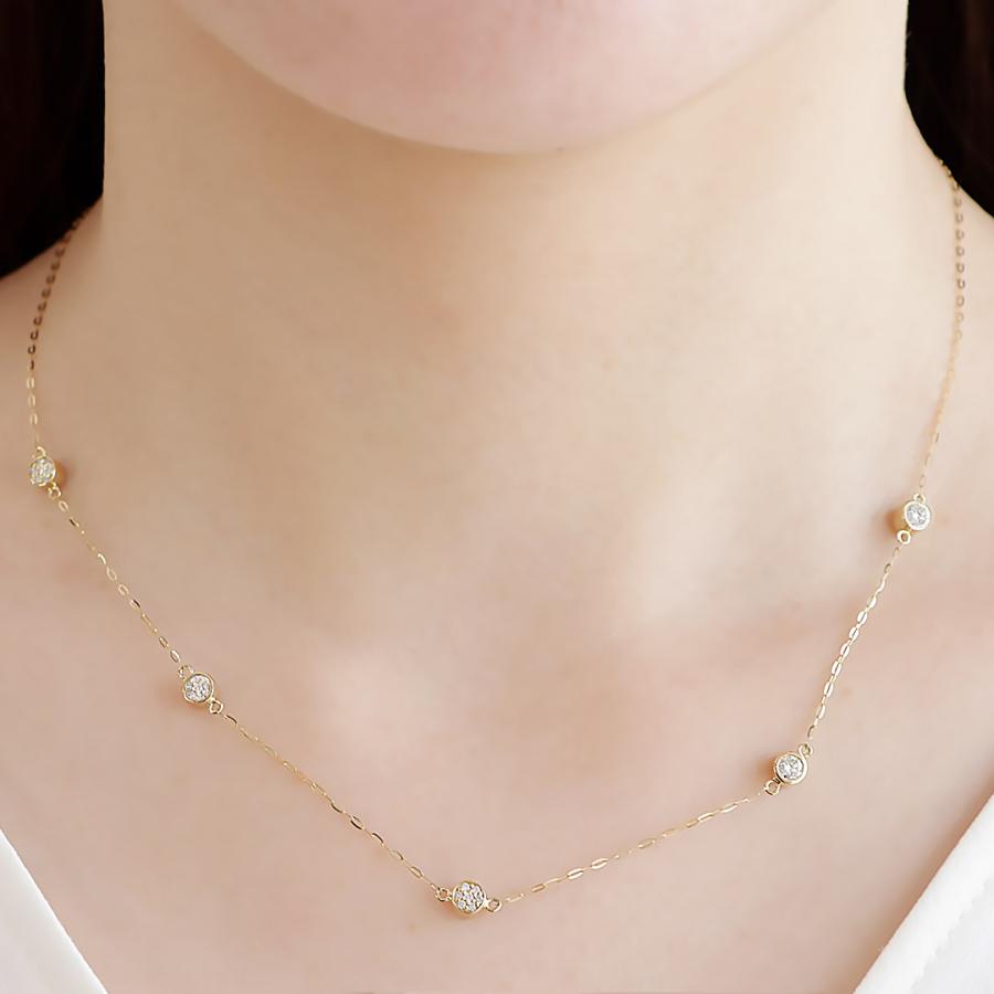 K18YG 0.70ct ダイヤモンド ステーション ネックレス 送料無料 K18 18金 ゴールド 人気 ダイアネックレス ペンダント 0.7ct ご褒美 おしゃれ 路線図 AU-0469の画像