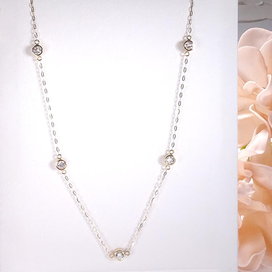 K18YG 0.70ct ダイヤモンド ステーション ネックレス 送料無料 K18 18金 ゴールド 人気 ダイアネックレス ペンダント 0.7ct ご褒美 おしゃれ 路線図 AU-0469の画像