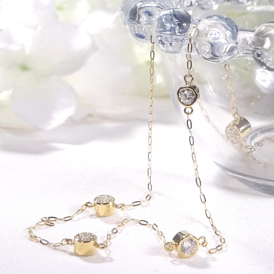 K18YG 0.70ct ダイヤモンド ステーション ネックレス 送料無料 K18 18金 ゴールド 人気 ダイアネックレス ペンダント 0.7ct ご褒美 おしゃれ 路線図 AU-0469の画像