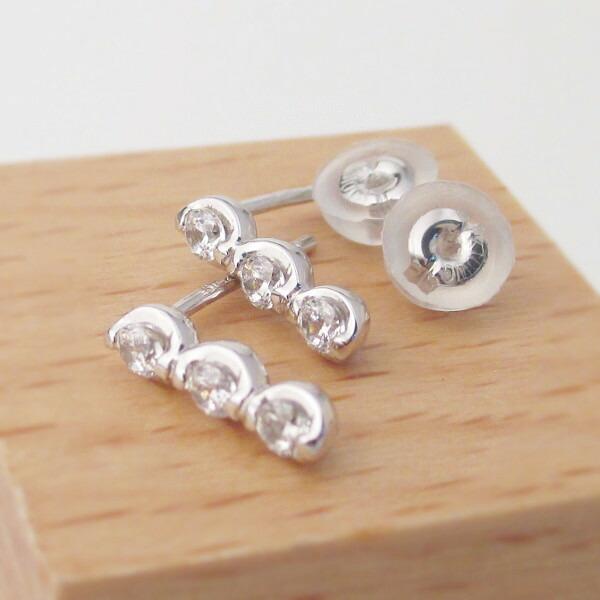 ピアス プラチナ Pt900 ダイヤモンド トリロジー ピアス レディース 3 