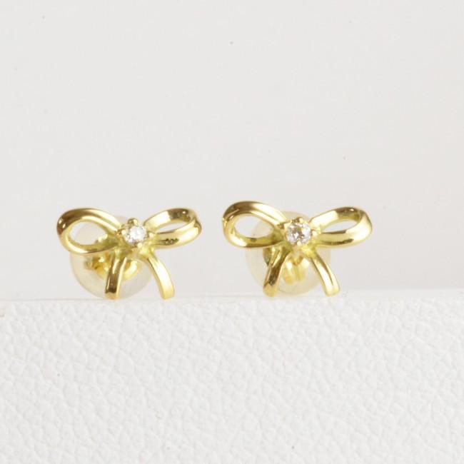 ピアス K18金 レディース リボン スタッド 18k k18 ゴールド 金属