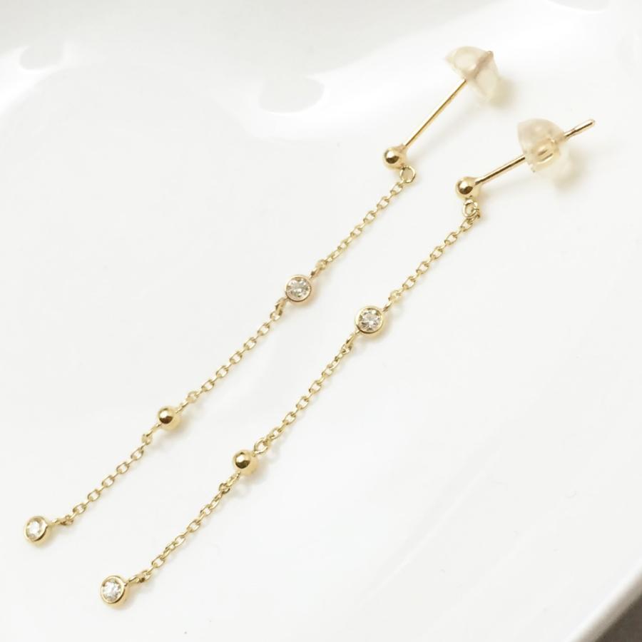 ピアス K10金 ダイヤモンド ロング ピアス イエローゴールド ピンクゴールド ホワイトゴールド k10 送料無料