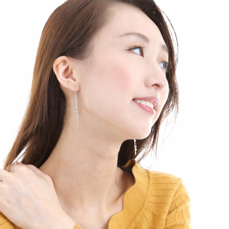 K18 アメリカンピアス ホワイトゴールド ロングチェーン 揺れる 18金 ゴールド 華奢 大人 上品 日本製 レディース 高見え プレゼント 人気の画像