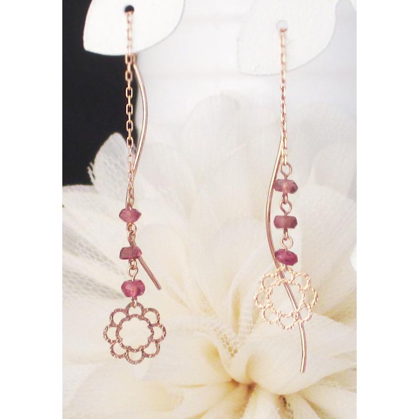 K10 YG/WG/PG フェザーモチーフ チェーンピアス K10ホワイトゴールド