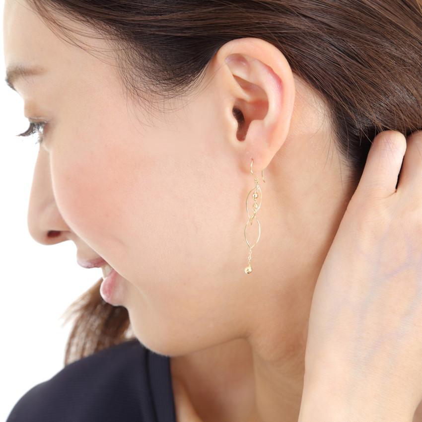 ピアス 18金 k18ピンクゴールド ロングピアス ミラーボール フックピアス ピアス K18金 ミラーボール ロング フック イエローゴールド