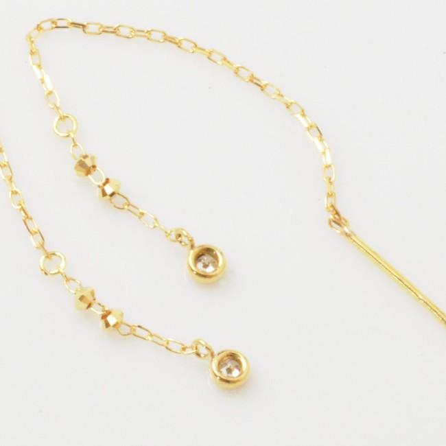 ピアス K18金 アメリカン ロング ダイヤモンド イエローゴールド