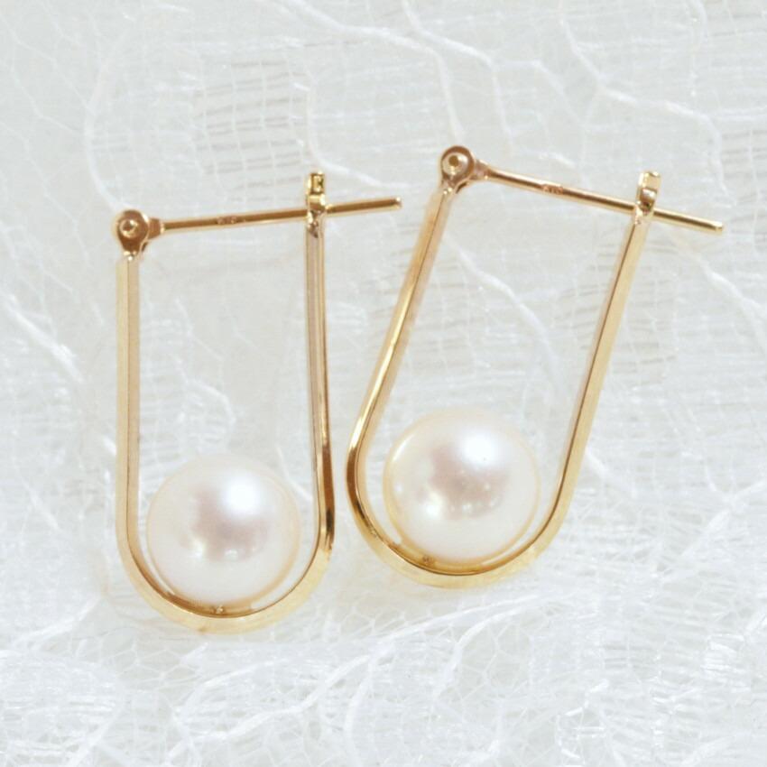 ピアス 10k イエローゴールド yg 大ぶり パール フープピアス ゴールド 