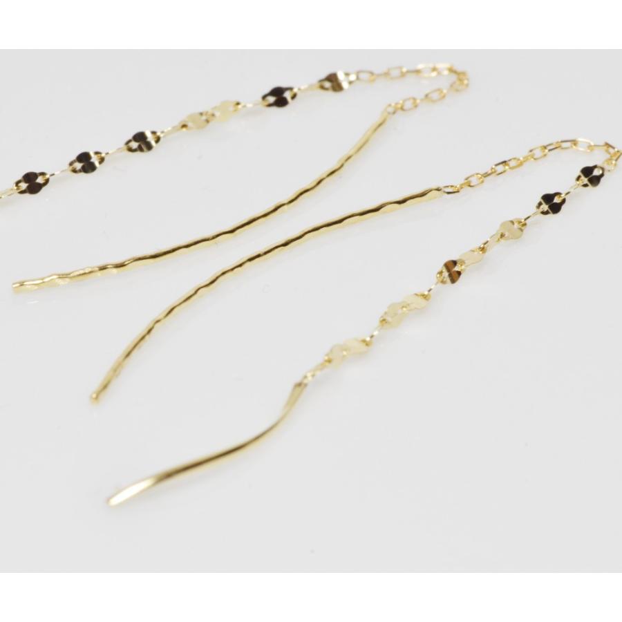 ピアス K18金 エクレア チェーン アメリカン ロング イエローゴールド