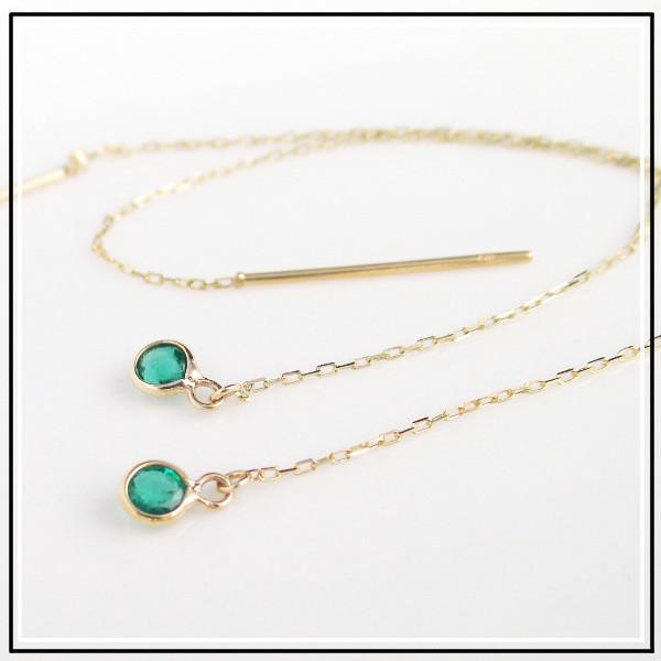 ピアス エメラルド レディース 18k アメリカンピアス チェーンピアス 