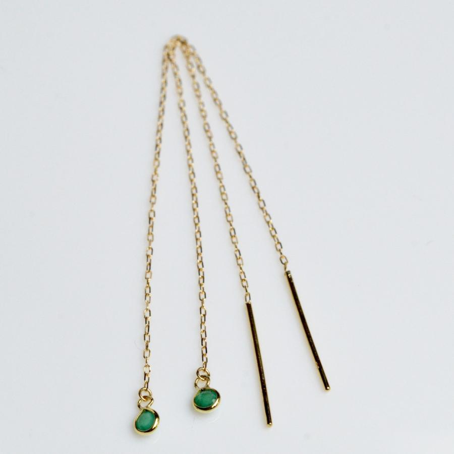 ピアス エメラルド レディース 18k アメリカンピアス チェーンピアス 