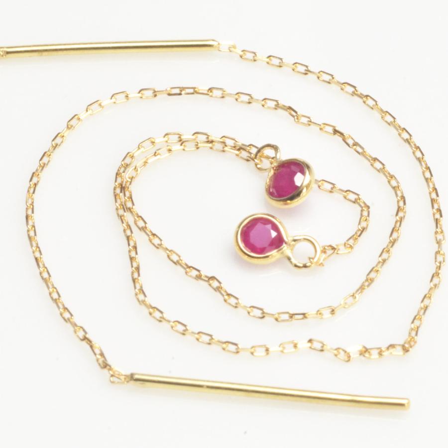 ピアス ルビー レディース 18k アメリカンピアス チェーンピアス k18