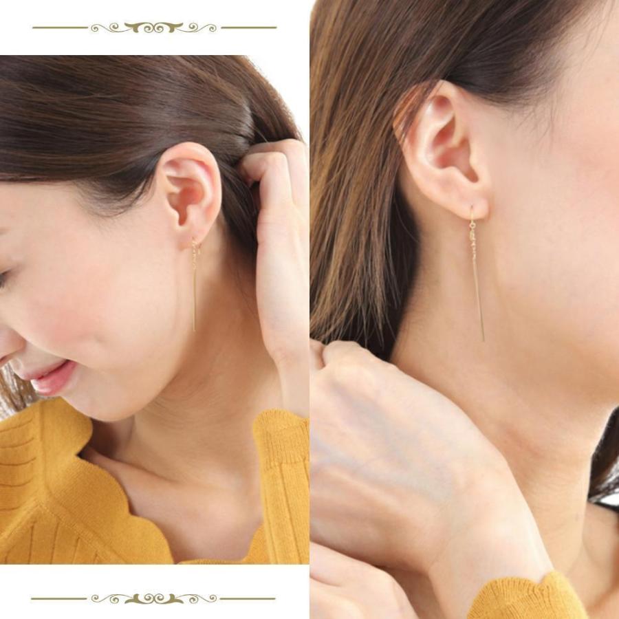 バイカラーが洒落てる！ 18金 K18 YG WG ロング ピアス 楽天市場】在庫限りのお得な商品 バー デザイン 揺れる ロング